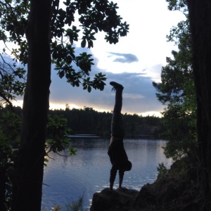Branstand handstanding at Thetis Lake, Victoria BC